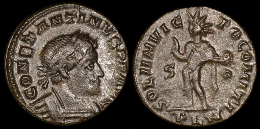 Ancient Coins - Constantine I Follis - SOLI INVICTO COMITI - London Mint