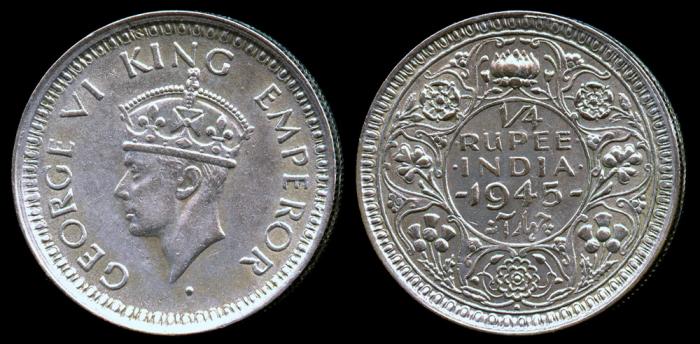 1945 (b) India (British) 1/4 Rupee UNC | Asian And Middle Eastern Coins