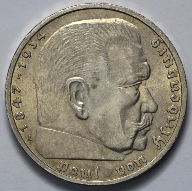 1936 A Germany 5 Reichsmark - Third Reich - BU Silver | European Coins