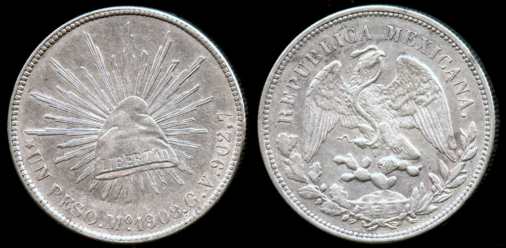 1908 MoGV Mexico (Mexico City) 1 Peso AU | North & Central