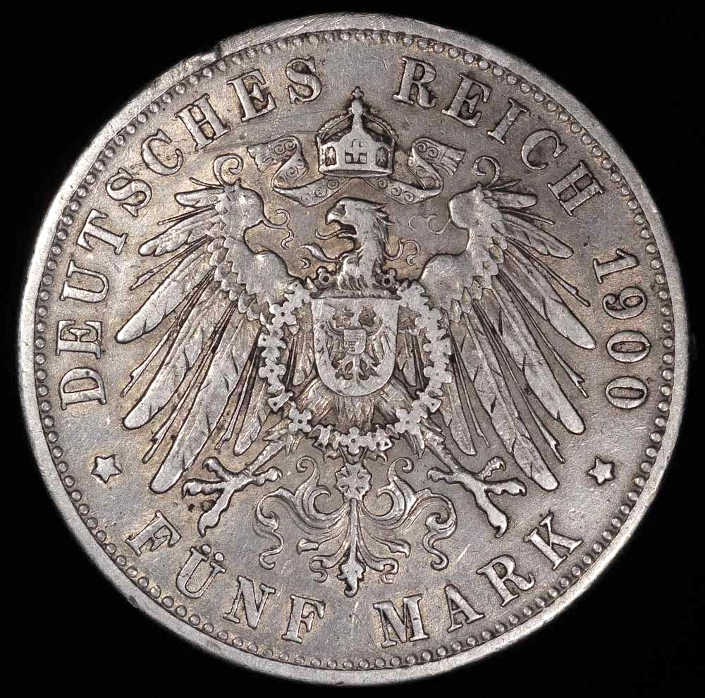 1900 D Germany - Bavaria 5 Mark - Otto Koenig - XF Silver