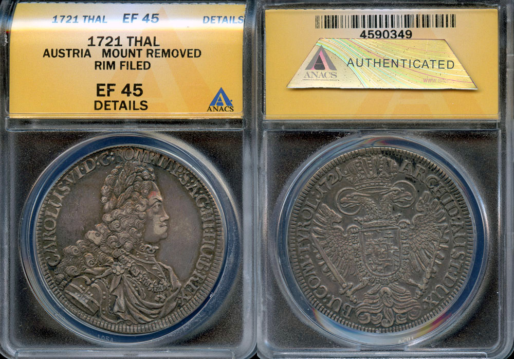 1721 Austria (Hall Mint) Charles VI, Holy Roman Emperor 1 Thaler