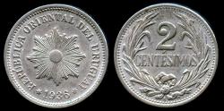 World Coins - 1936 A Uruguay 2 Centesimos UNC
