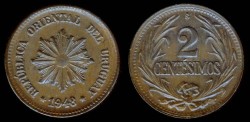 World Coins - 1948 So Uruguay 2 Centesimo UNC