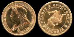 World Coins - 1897 Isle of Man 5 Shillings, Victoria - Medallic Issue (2007), Brass Proof