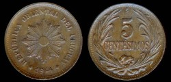 World Coins - 1944 So Uruguay 5 Centesimo UNC