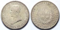 World Coins - 1917 BA Uruguay 1 Peso - José Gervasio Artigas - XF Silver