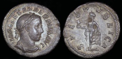 Ancient Coins - Severus Alexander Denarius - SPES PVBLICA - Rome Mint 