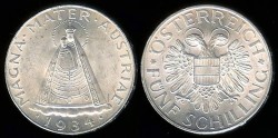 World Coins - 1934 Austria 5 Schilling - The Madonna of Mariazell - BU Silver