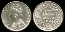 World Coins - 1901 (c) India (British) 2 Anna UNC