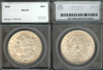 US Coins - 1890 Morgan Dollar SEGS MS62