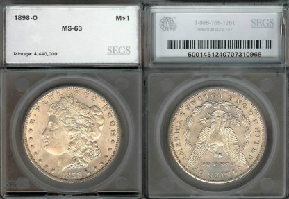 US Coins - 1898o Morgan Dollar SEGS MS63