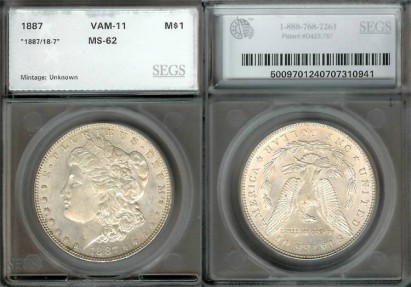 US Coins - 1887 Morgan Dollar - VAM 11 - SEGS MS62