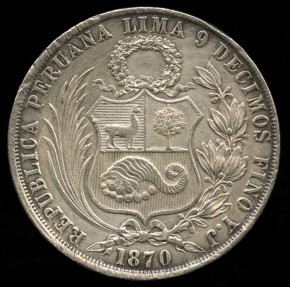 World Coins - 1870 YJ Peru 1 Sol AU