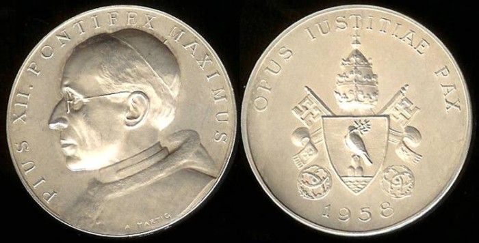 1958 Vatican - Pius XII – Opus Iustitiae Pax Medal