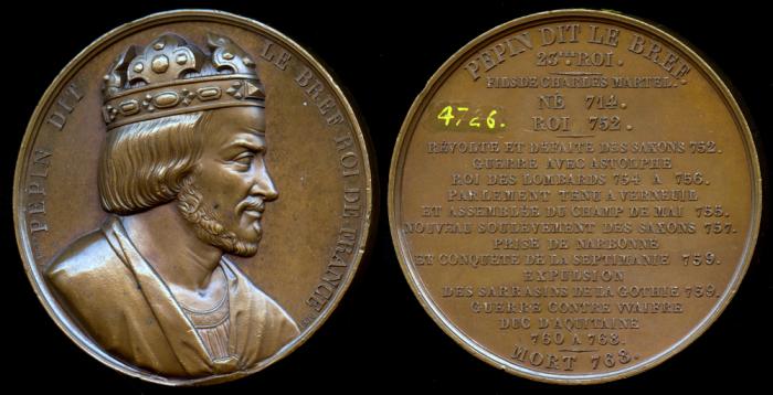 World Coins - 1839 France - King Pepin "the Younger" also known as Pepin the Short, King of the Franks, First Carolingian King by Armand-Auguste Caqué for the "Kings of France Series" #23