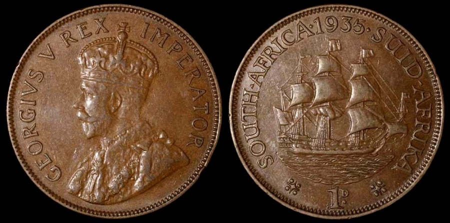 1935 South Africa 1 Penny - George VI - AU | African Coins