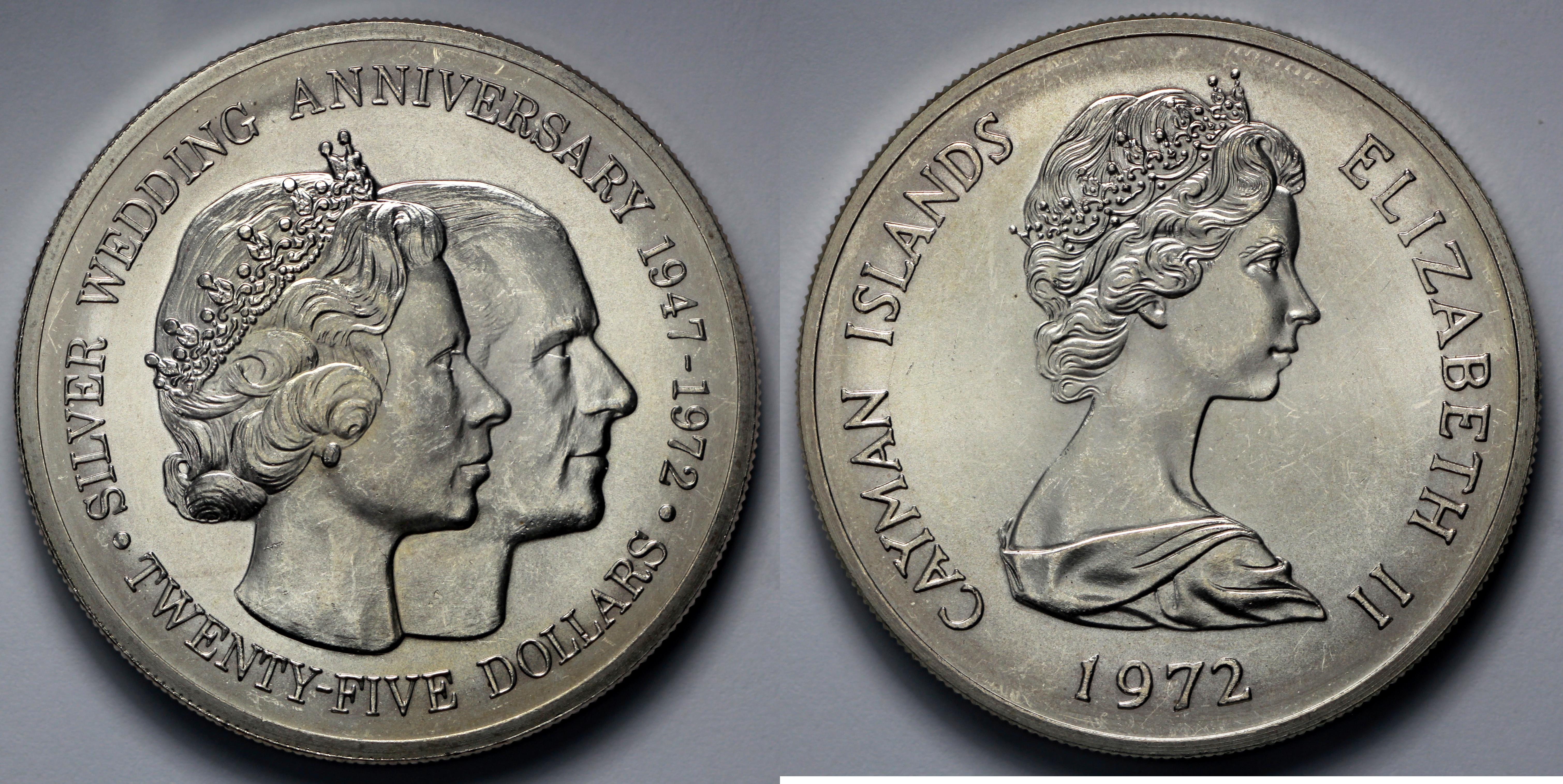 1972 Cayman Islands 25 Dollars Elizabeth II Elizabeth II