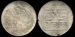 World Coins - 1977 Austria 100 Schilling "900th Anniversary - Hohensalzburg Fortress" Commemorative Silver BU