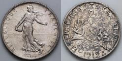 World Coins - 1919 France 2 Franc - Modern Republics - AU Silver