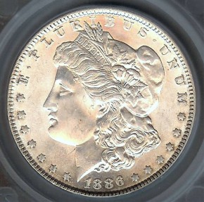 US Coins - 1886 Morgan Dollar SEGS MS62