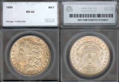 US Coins - 1890 Morgan Dollar SEGS MS62