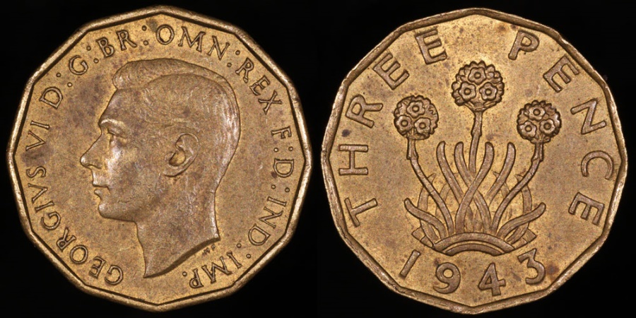 GREAT-BRITAIN Grande-Bretagne 3 pence 1943 IND IMP George VI 