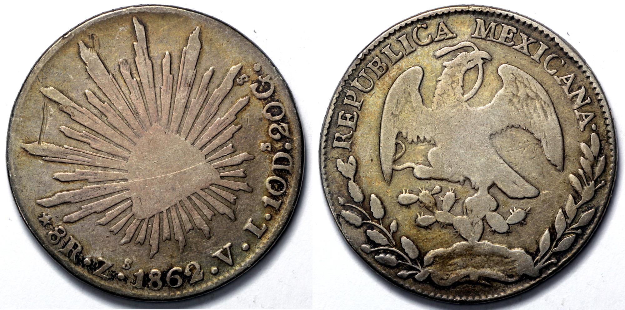 1862 ZsVL Mexico (Zacatecas) 8 Reales VF | North & Central