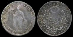 World Coins - 1835 MM Peru 8 Reales VF