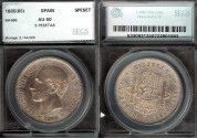 World Coins - 1885 (85) MS-M Spain 5 Peseta - Alfonso XII - SEGS AU50