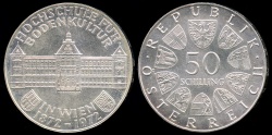 World Coins - 1972 Austria 50 Schilling - 100th Anniversary - Institute of Agriculture Silver Commemorative - BU