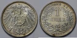 World Coins - 1914 D Germany 1 Mark - Empire - Wilhelm II - BU Silver