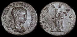 Ancient Coins - Severus Alexander Denarius - PIETAS AVG - Rome Mint