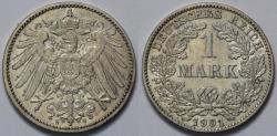 World Coins - 1901 G Germany 1 Mark - Empire - Wilhelm II - AU Silver