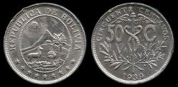 World Coins - 1939 Bolivia 50 Centavo UNC