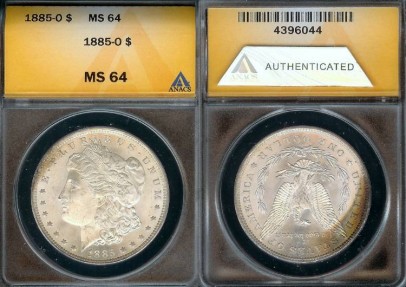 US Coins - 1885o Morgan Dollar ANACS MS64