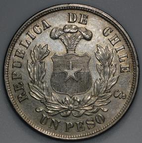 1881 Chile 1 Peso - Condor Peso - AU Silver | South American