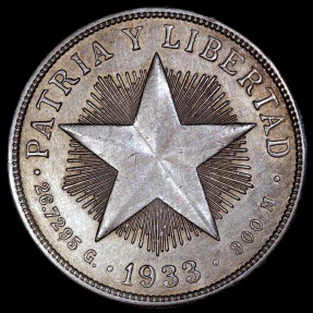 【キューバ共和国 1ペソ銀貨 1933年★スターコイン大型銀貨 360 キューバ共和国 1ペソ銀貨 1933年☆スターコイン大型銀貨 360