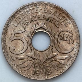 World Coins - 1918  France 5 Centimes - Modern Republics - UNC