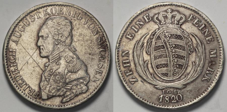 1820 IGS Saxony 1 Thaler - Friedrich August I - VF Silver