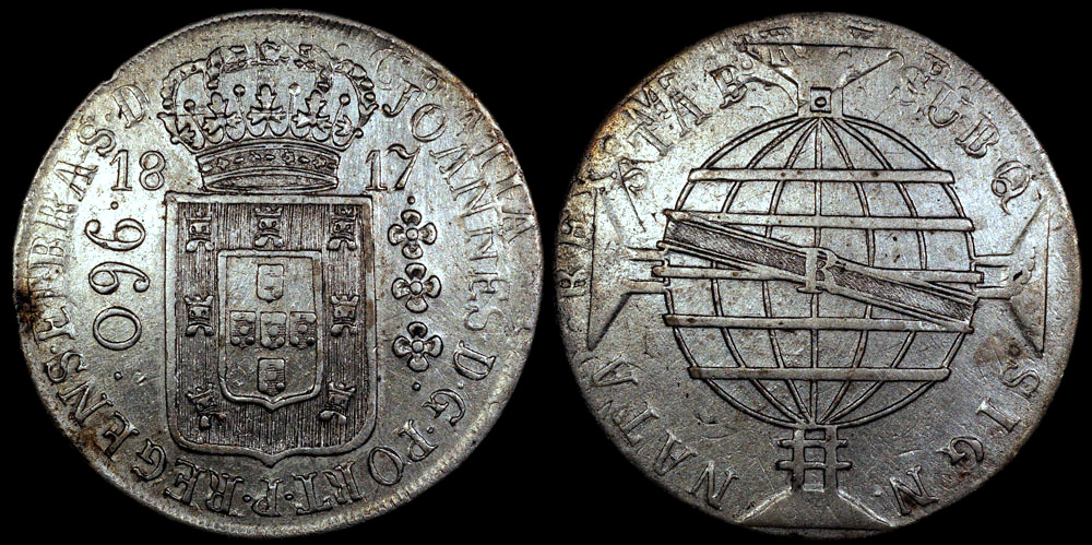 1817 R Brazil 960 Reis - Rio Mint - AU | South American Coins