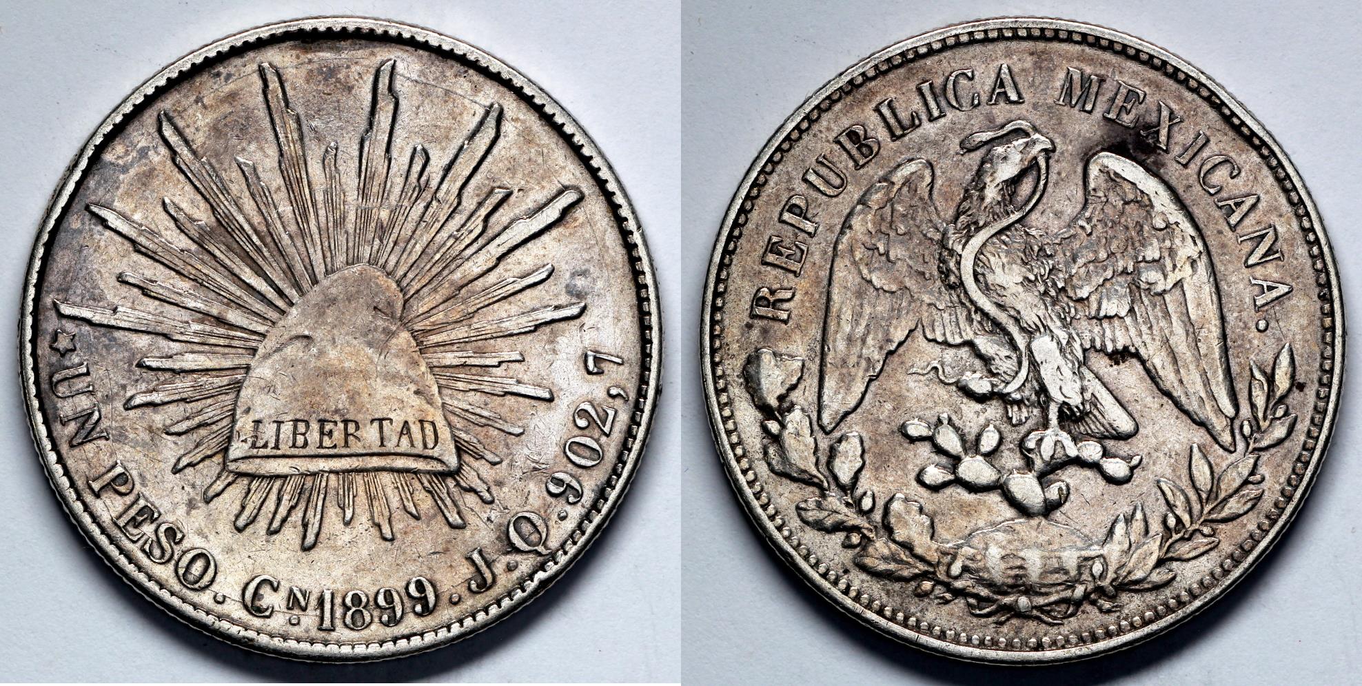 1899 CnJQ Mexico 1 Peso - Culiacan Mint - AU Silver | North & Central  American and Caribbean Coins