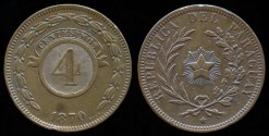 World Coins - 1870 Paraguay 4 Centesimos UNC