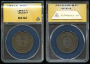 World Coins - 1869 A Uruguay 2 Centesimos ANACS MS62