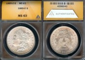 Us Coins - 1885o Morgan Dollar ANACS MS63