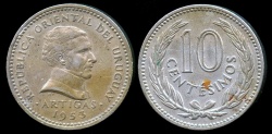 World Coins - 1953 Uruguay 10 Centimo UNC