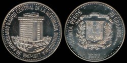 World Coins - 1977 Dominican Republic 30 Peso - 30th Anniversary of the Central Bank Silver Commemorative - Large Heavy Proof (Only 5,000 Pieces Were Struck)