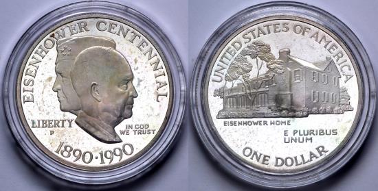 1990 P Eisenhower Centennial Silver Dollar - Cameo Proof | Commemoratives