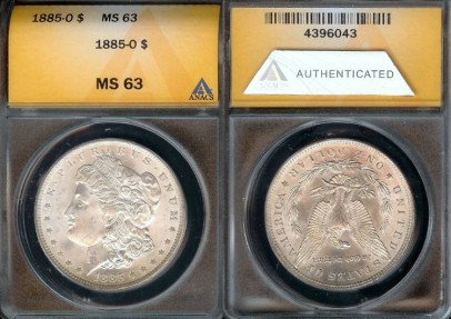 US Coins - 1885o Morgan Dollar ANACS MS63