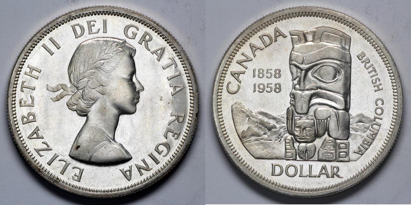 2133.　極美品　1857年　カナダ　アッパーカナダ　1ペニー　 1958 Canada 1 Dollar - Elizabeth II - British Columbia - BU Proof
